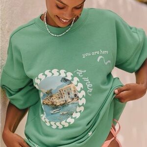 Anthropologie Celandine Green Graphic Sweatshirt S/M NWT